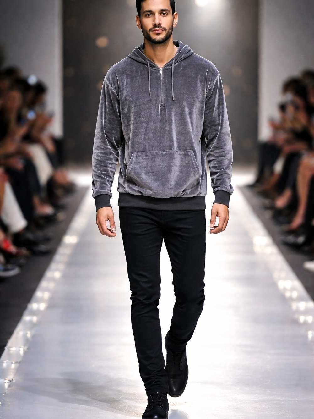ASOS Gray Velvet Hooded Sweatshirt